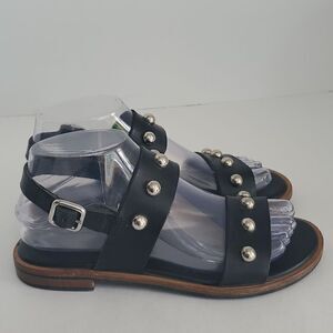 Frau Black Studded Slingback Leather Sandals Made in Italy Size 36